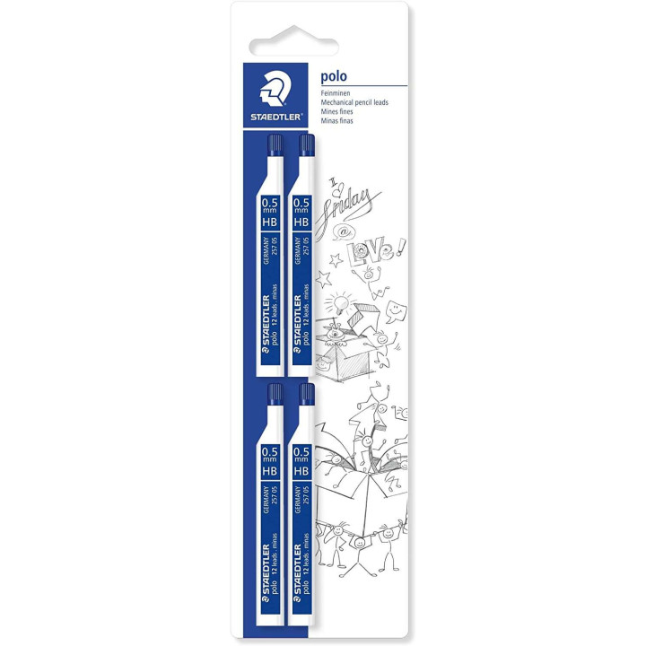 Staedtler Mars Micro Carbon 257 Pack de 4 Tubos de Minas con 12 Minas HB de 0.5mm - Resistencia a la Rotura - 90% Procedente de