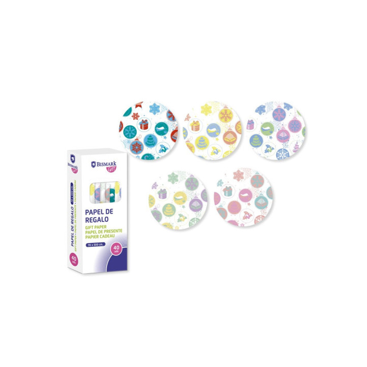 PAPEL DE REGALO NAVIDAD PASTEL 70X500 CM BISMARK 329866