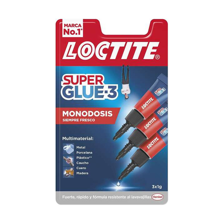 Loctite Pack de 3 Super Glue-3 Mini Trio Original - 1gr - Triple Resistencia - Adhesivo Transparente - Pegado y Fuerza Instanta