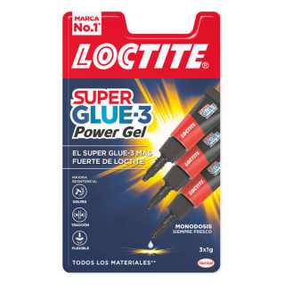 Loctite Superglue-3 Monodosis Power Gel 3x1g - Adhesivo Instantaneo Flexible y Extrafuerte - Formula en Gel Enriquecida con Par