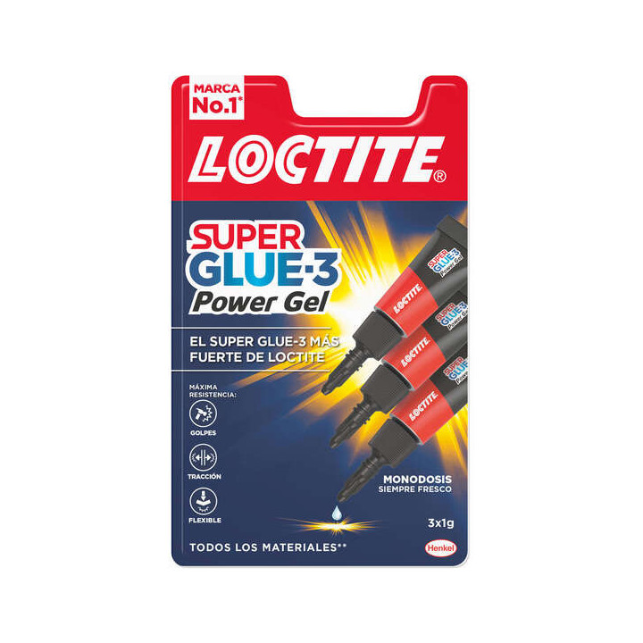 Loctite Superglue-3 Monodosis Power Gel 3x1g - Adhesivo Instantaneo Flexible y Extrafuerte - Formula en Gel Enriquecida con Par