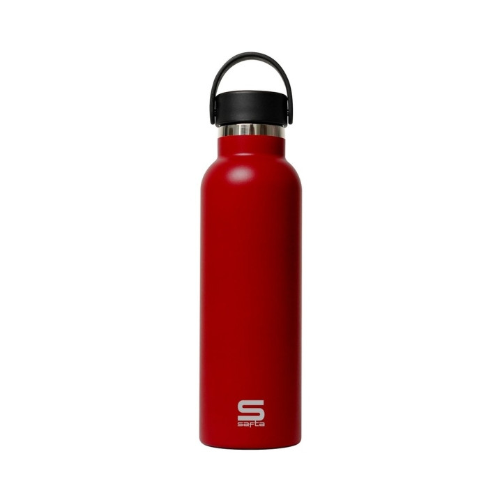 Safta Botella Termo de 600ml - Acero Inoxidable - Base de Silicona Antideslizante - Asa Superior - Color Rojo