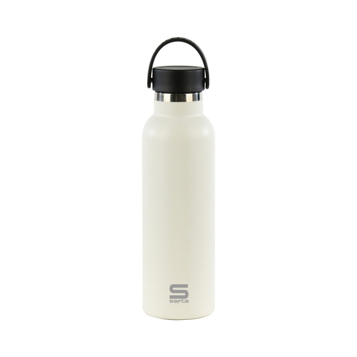 Safta Botella Termo de 600ml - Acero Inoxidable - Asa Superior - Color Blanco