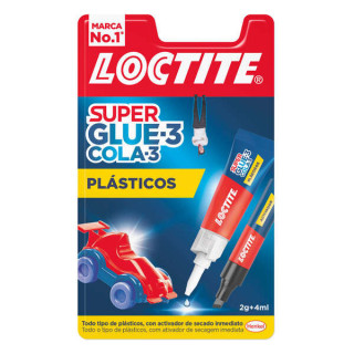 Loctite Superglue-3 Plasticos Dificiles Pegamento 2gr + Activador 4ml - Pegamento Transparente y Liquido - Formulado para Plast