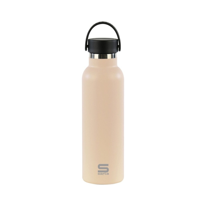 Safta Botella Termo de 600ml - Acero Inoxidable - Base de Silicona Antideslizante - Asa Superior - Color Beige