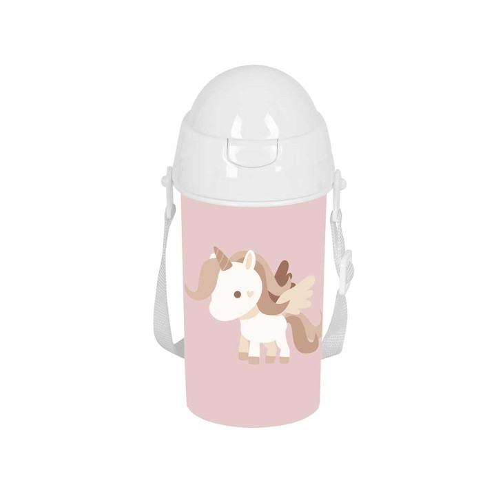 Safta Unicornio Botella de 500ml - PVC sin BPA - Pajita Interior - 73x73x195mm - Color Rosa