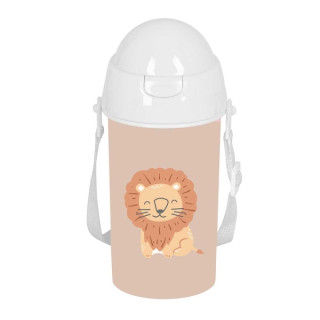 Safta Leon Botella de 500ml - PVC sin BPA - Pajita Interior - 73x73x195mm - Color Beige