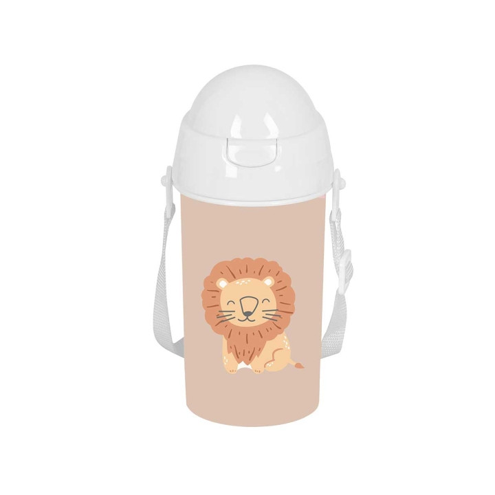 Safta Leon Botella de 500ml - PVC sin BPA - Pajita Interior - 73x73x195mm - Color Beige