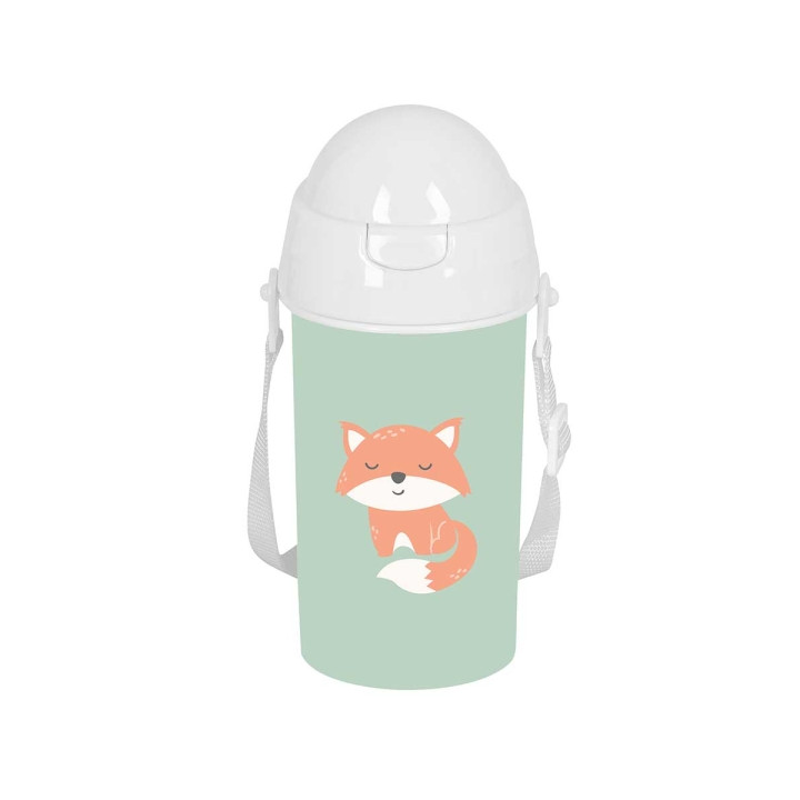 Safta Zorrito Botella de 500ml - PVC sin BPA - Pajita Interior - 73x73x195mm - Color Verde