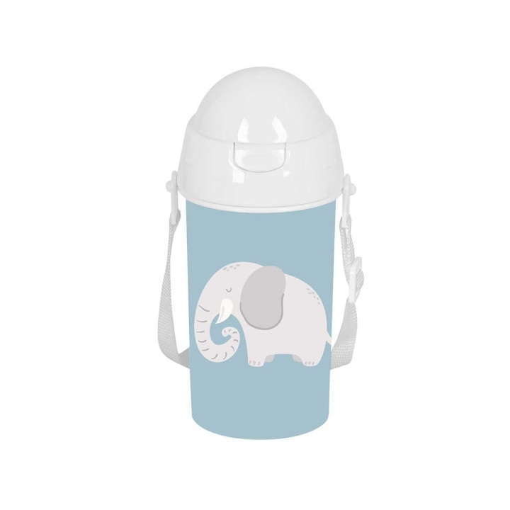 Safta Elefante Botella de 500ml - PVC sin BPA - Pajita Interior - 73x73x195mm - Color Azul