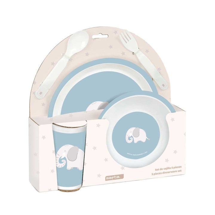 Safta Elefante Set de Menaje Infantil - PVC sin BPA - 260x90x260mm - Color Azul