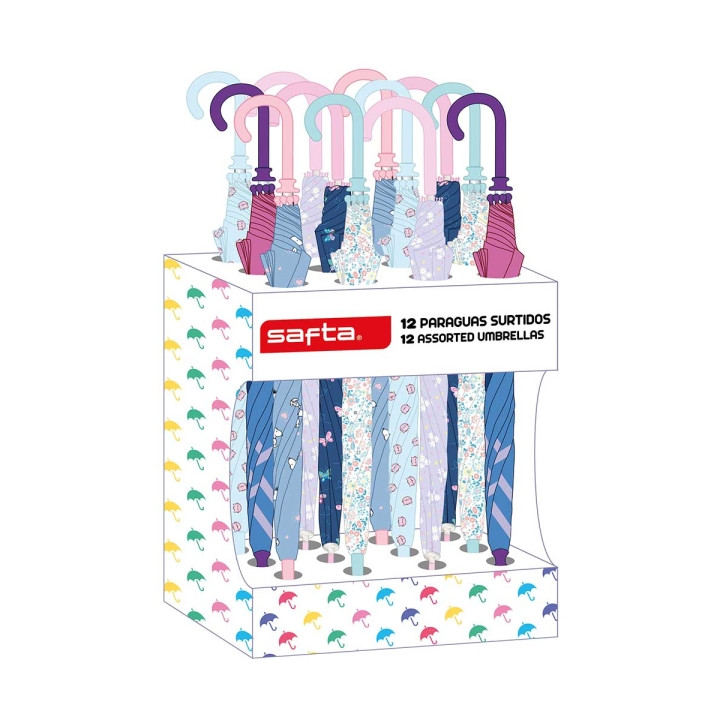Safta Expositor con 12 Paraguas Infantiles - 410x200x330mm - Colores Surtidos