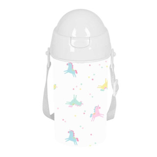 Safta Unicornio Botella de 500ml - PVC sin BPA - Pajita Interior - 73x73x195mm - Color Blanco