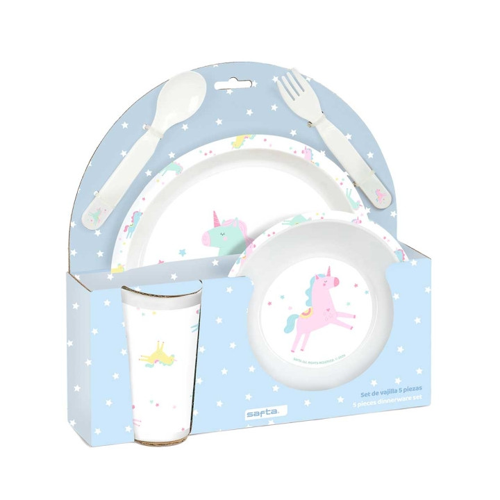 Safta Unicornio Set de Menaje Infantil - PVC sin BPA - 260x90x260mm - Color Azul