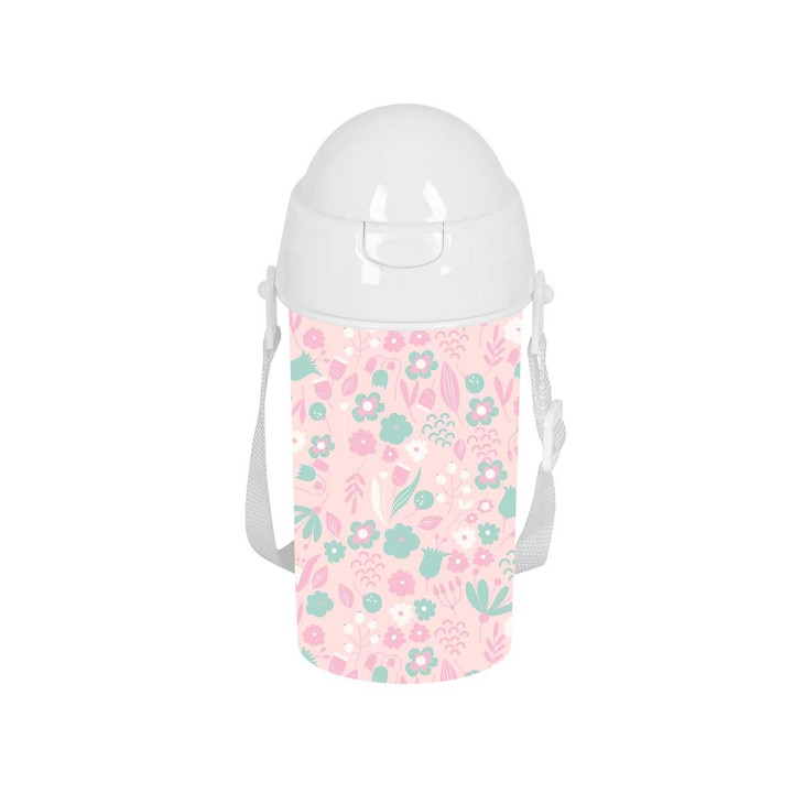 Safta Mariposa Botella de 500ml - PVC sin BPA - Pajita Interior - 73x73x195mm - Color Rosa Pastel