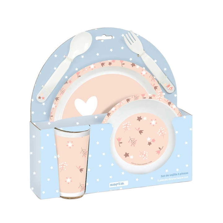 Safta Flores Set de Menaje Infantil - PVC sin BPA - 260x90x260mm - Color Rosa Pastel