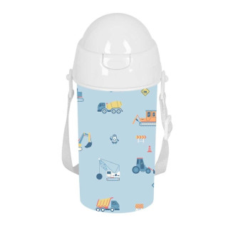 Safta Gruas Botella de 500ml - PVC sin BPA - Pajita Interior - 73x73x195mm - Color Azul Claro