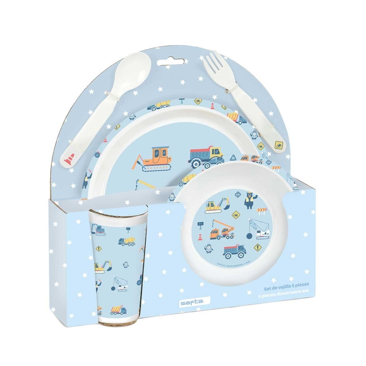 Safta Gruas Set de Menaje Infantil - PVC sin BPA - 260x90x260mm - Color Azul Claro