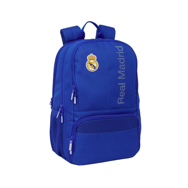 Safta Real Madrid Mochila para Portatil hasta 14.1" - Cierre Raqueta de Padel - Portabotellas - Bolsillo para Zapatillas - Rejil