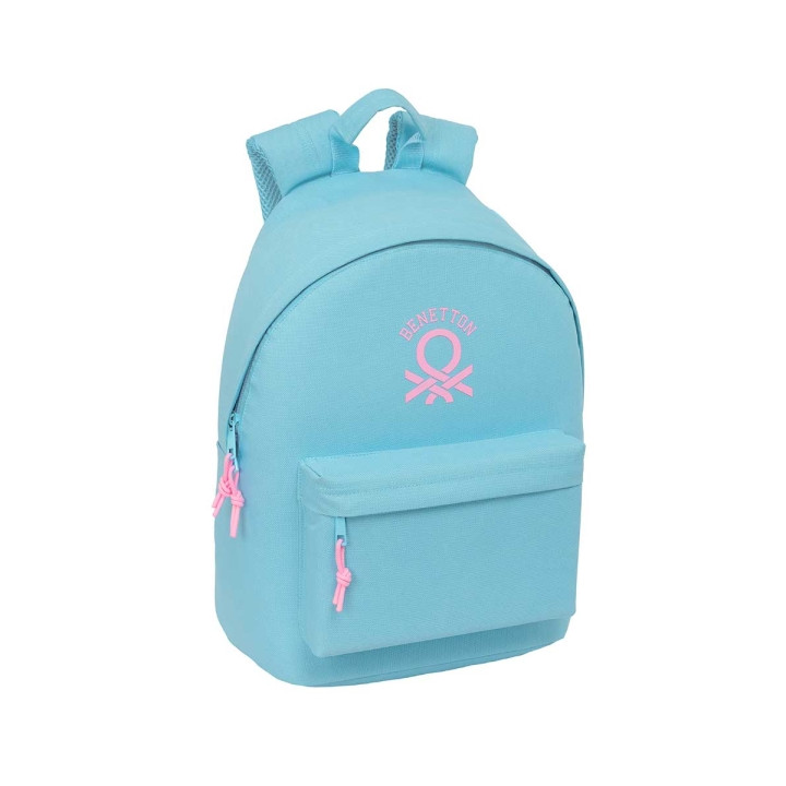 Safta Benetton Basics Celeste Mochila para Portatil hasta 14.1" - Bolsillo para Tablet - Tirador Doble - Hombreras Ergonomicas -