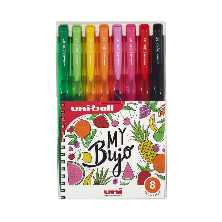 Uni-ball Signo RT1 UMN-155N Estuche de 8 Boligrafos Retractiles - Punta de Bola 0.7mm - Tinta de Gel Mejorada - Agarre de Goma