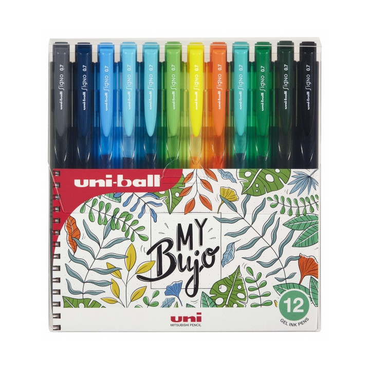 Uni-ball Signo RT1 UMN-155N Estuche de 12 Boligrafos Retractiles - Punta de Bola 0.7mm - Tinta de Gel Mejorada - Agarre de Goma