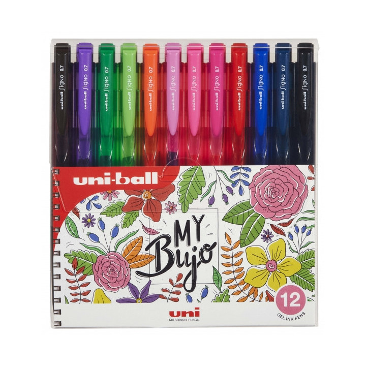 Uni-ball Signo RT1 UMN-155N Estuche de 12 Boligrafos Retractiles - Punta de Bola 0.7mm - Tinta de Gel Mejorada - Agarre de Goma