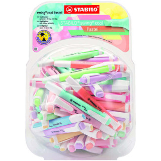 Stabilo Swing Cool Pastel Expositor de 100 Marcadores Fluorescentes - Cuerpo Plano - Punta Biselada - Trazo entre 1 y 4mm - Tin
