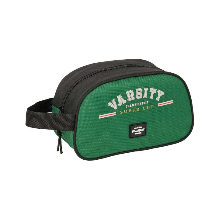 Safta Blackfit8 Varsity Neceser de 5L - Cremallera - Asa Lateral - Adapatable a Carro - 260x120x150mm - Color Negro y Verde