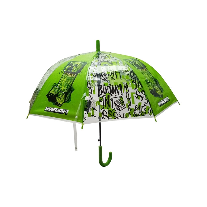 Safta Minecraft TNT Paraguas Manual de 76cm - 8 Paneles - Asa y Punta de PVC - POE Transparente - Nervios de Acero de 8mm - Colo