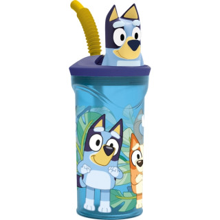 Safta Bluey Vaso con Figura 3D de 360ml - Tapa con Rosca - Cierre Hermetico - Pajita Interior - Color Azul