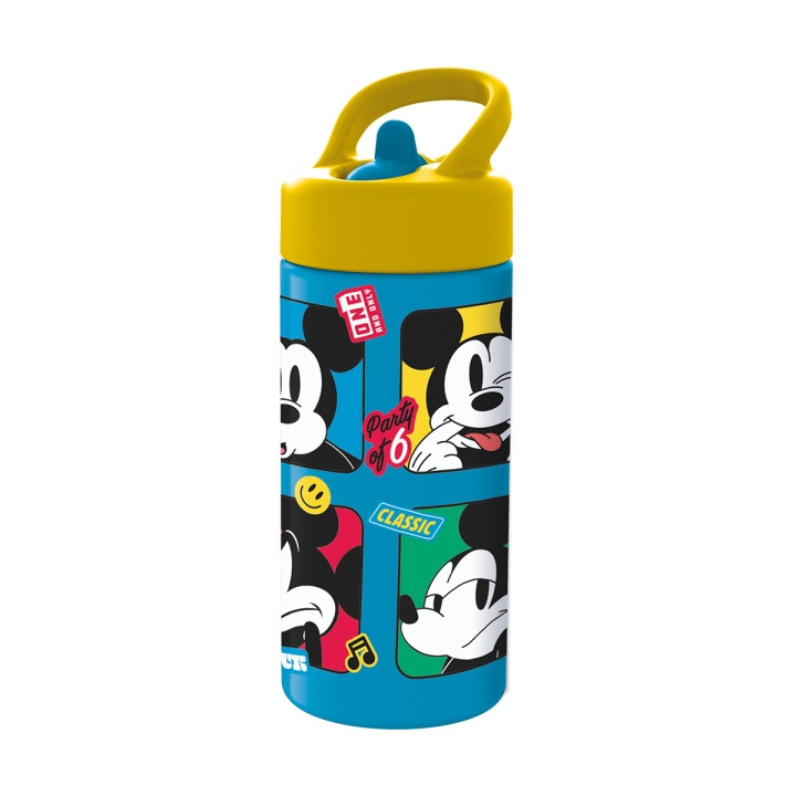 Safta Mickey Mouse Good Day Botella de 410ml - PVC sin BPA - Tapon Antigoteo con Pajita - Color Azul