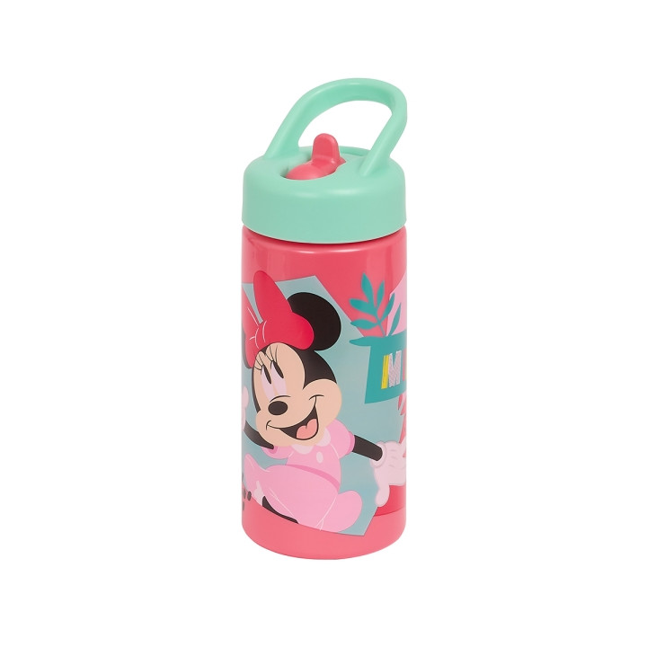 Safta Minnie Mouse Me Time Botella de 410ml - Pajita Integrada - Valvula de Salida de Agua - Asa Superior - Tapon Roscado - 17.8