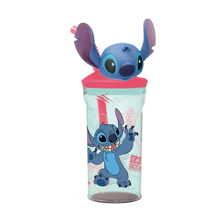 Safta Stitch Sweet Vaso con Figura 3D de 360ml - Tapa con Rosca - Cierre Hermetico - Pajita Interior - Multicolor