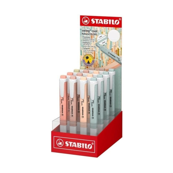 Stabilo Swing Cool Naturecolors Expositor con 16 Marcadores Fluorescentes - Cuerpo Plano - Punta Biselada - Trazo entre 1 y 4mm