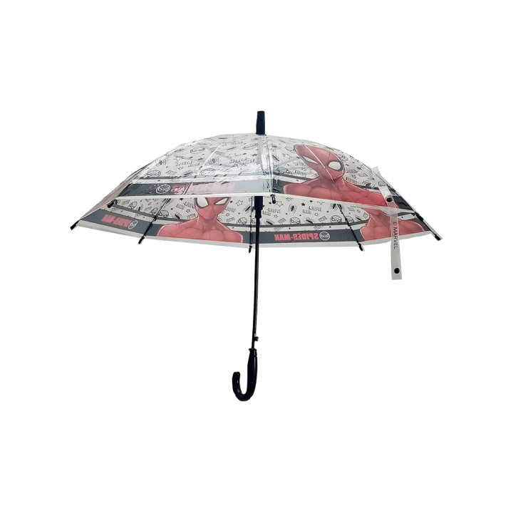 Safta Spider-Man Attack Paraguas Manual de 76cm - 8 Paneles - Asa y Punta de PVC - POE Transparente - Nervios de Acero de 8mm -