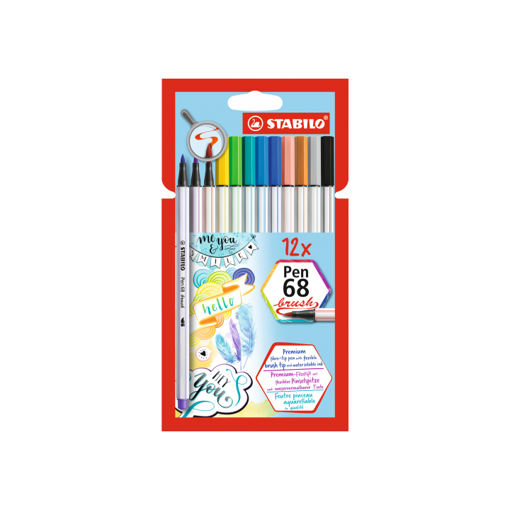 ESTUCHE CARTON 12 UNIDADES ROTULADOR PEN 68 BRUSH COLORES SURTIDOS STABILO 568/12-21