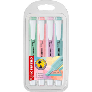 Stabilo Swing Cool Pastel Pack de 4 Marcadores Fluorescentes - Cuerpo Plano - Punta Biselada - Trazo entre 1 y 4mm - Tinta con