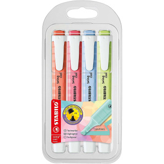 Stabilo Swing Cool Pastel Pack de 4 Marcadores Fluorescentes - Cuerpo Plano - Punta Biselada - Trazo entre 1 y 4mm - Tinta con
