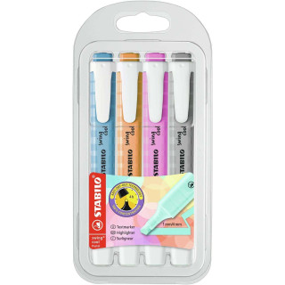 Stabilo Swing Cool Pastel Pack de 4 Marcadores Fluorescentes - Cuerpo Plano - Punta Biselada - Trazo entre 1 y 4mm - Tinta con