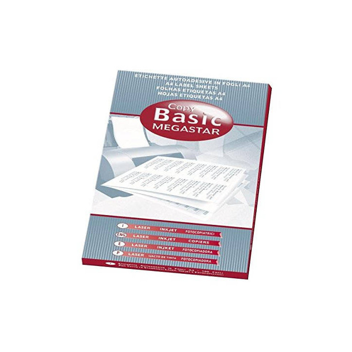 CAJA 100 HOJAS ETIQUETAS BLANCAS SIN MÁRGENES-LÁSER/INYECCIÓN DE TINTA/FOTOCOPIADORAS-210X148 MM MEGASTAR LP4MS-210148