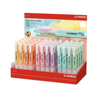 Stabilo Swing Cool Pastel Expositor de 48 Marcadores Fluorescentes - Cuerpo Plano - Punta Biselada - Trazo entre 1 y 4mm - Tint