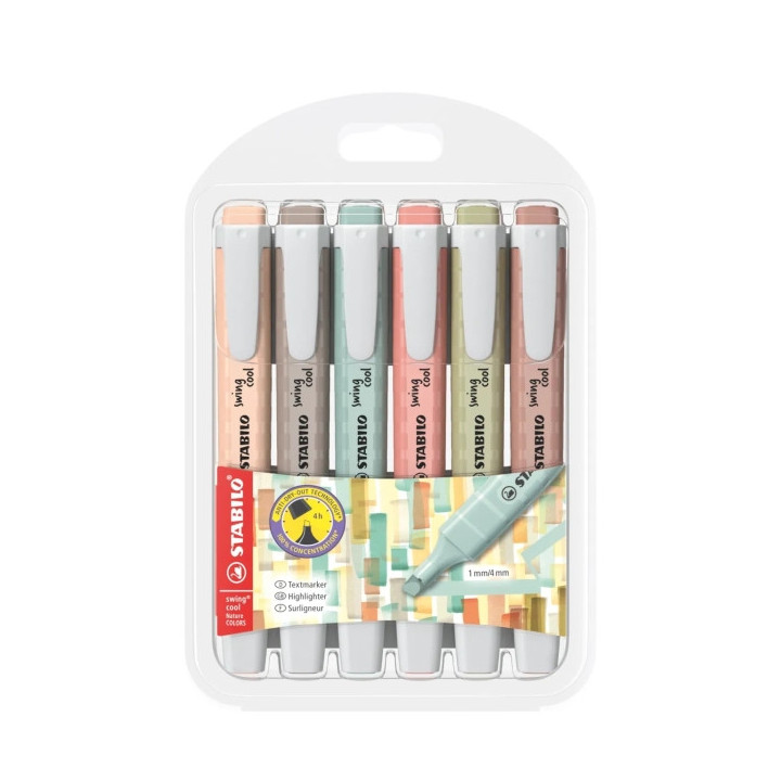 Stabilo Swing Cool Naturecolors Pack de 6 Marcadores Fluorescentes - Cuerpo Plano - Punta Biselada - Trazo entre 1 y 4mm - Tint