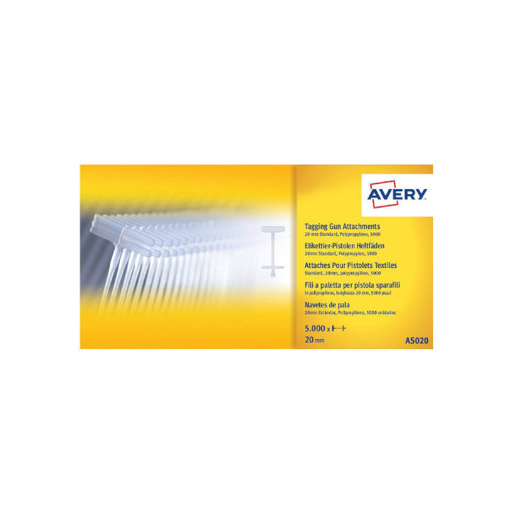 PAQUETE 5.000 NAVETES 20MM CON FORMA DE PALETA EN POLIPROPILENO AVERY AS020
