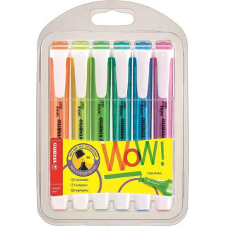 Stabilo Swing Cool Pack de 6 Marcadores Fluorescentes - Cuerpo Plano - Punta Biselada - Trazo entre 1 y 4mm - Tinta con Base de