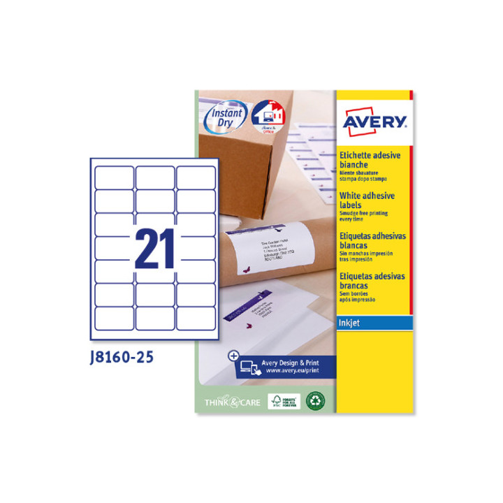 PAQUETE 25 HOJAS ETIQUETAS BLANCAS QUICK DRY-IMPRESORAS DE INYECCIÓN DE TINTA-63