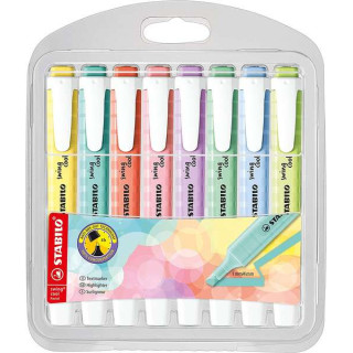 Stabilo Swing Cool Pastel Pack de 8 Marcadores Fluorescentes - Cuerpo Plano - Punta Biselada - Trazo entre 1 y 4mm - Tinta con