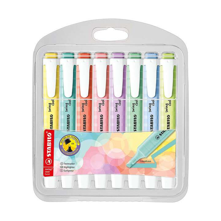 Stabilo Swing Cool Pastel Pack de 8 Marcadores Fluorescentes - Cuerpo Plano - Punta Biselada - Trazo entre 1 y 4mm - Tinta con