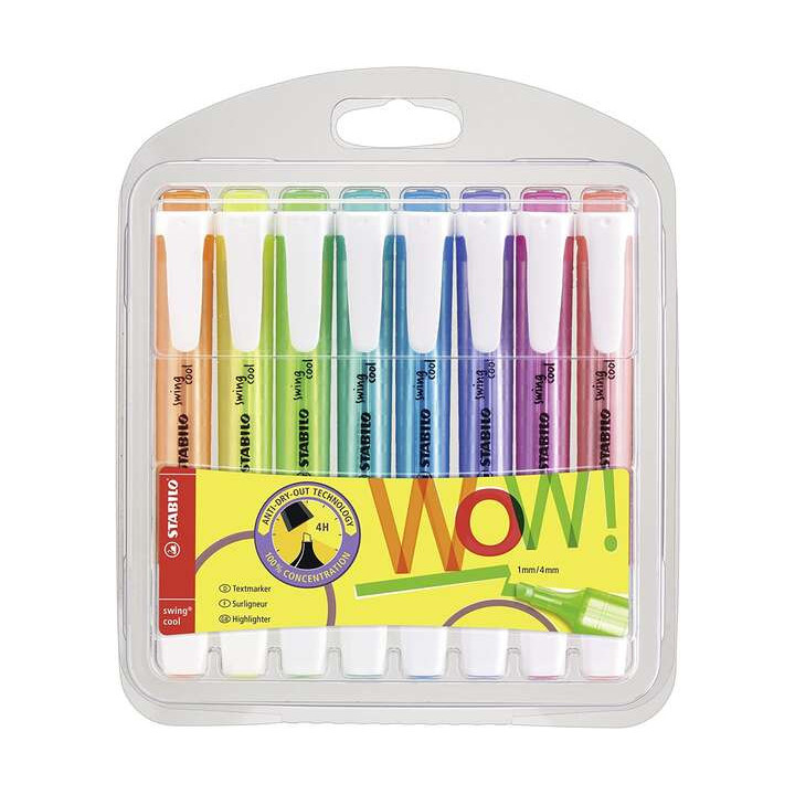 Stabilo Swing Cool Pack de 8 Marcadores Fluorescentes - Cuerpo Plano - Punta Biselada - Trazo entre 1 y 4mm - Tinta con Base de