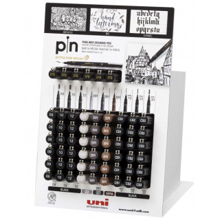 Uni-ball Uni Pin 200S Expositor de 60 Rotuladores Calibrados - Punta Poliacetal - Tinta Pigmentada Resistente al Agua y Luz - C